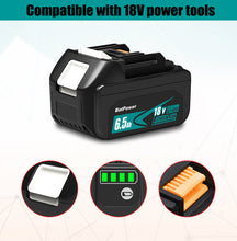 Load image into Gallery viewer, BL1860B 6.5Ah 18 Volt Lithium ion Battery for Makita 18V Battery 6.0Ah 5.0Ah 4.0Ah 3.0Ah 2.0Ah BL1860B BL1850B BL1840B BL1830B BL1820B Compatible with Makita 18V LXT Battery