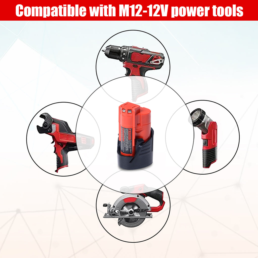 48-11-2420 12V 3.0AH Compact Battery Replacement for Milwaukee 12V Battery M12 2.0Ah 2.5Ah 1.5Ah 48-11-2425 48-11-2430 48-11-2401