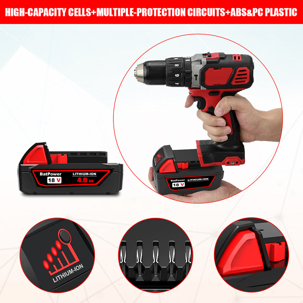 18V 4.0AH 48-11-1820 Compact Battery with Charger Combo for Milwaukee 18V M18 Battery and Charger 2.0 AH 1.5 Ah 3.0 Ah 18V Lithium Battery Charger Kit