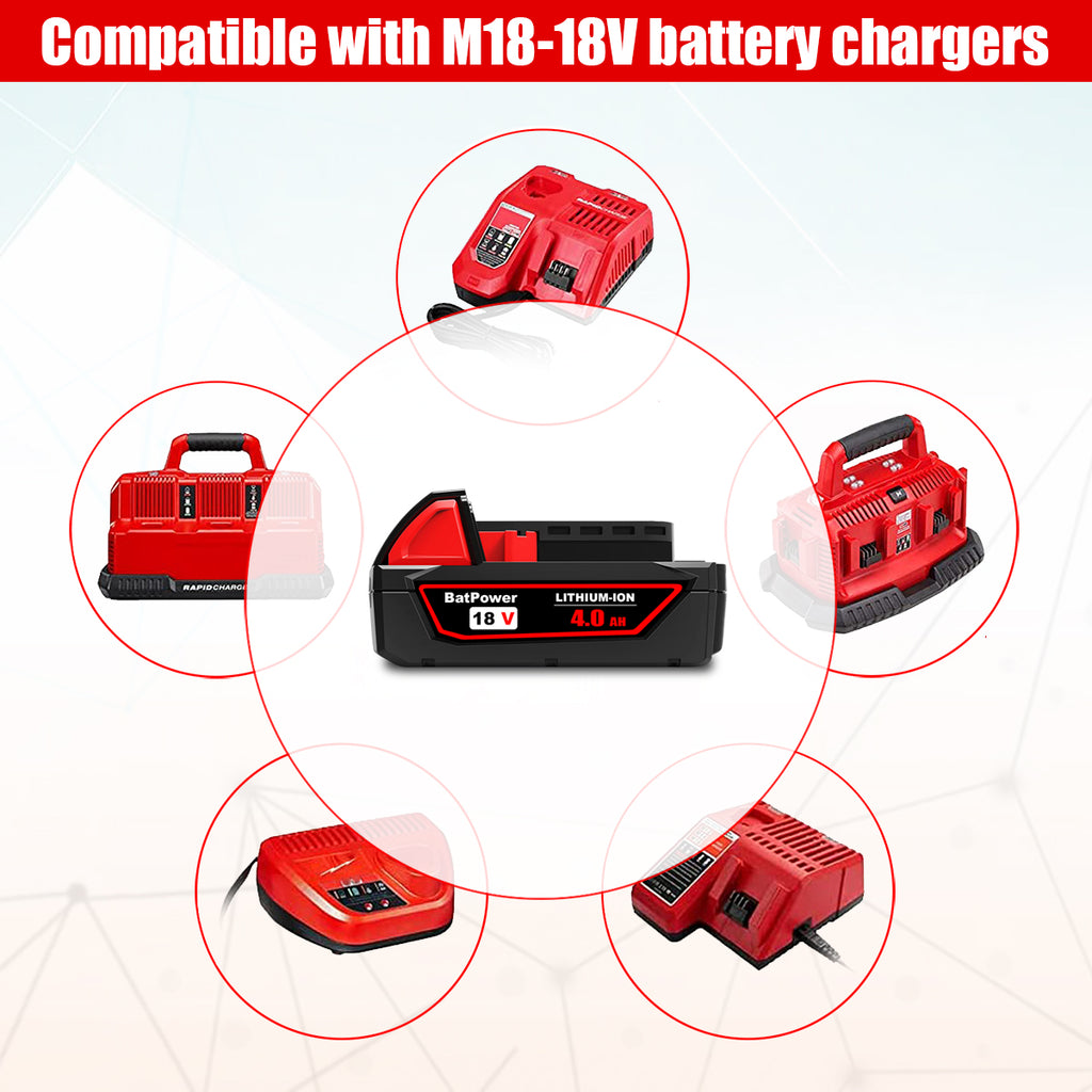 18V 4.0AH 48-11-1820 Compact Battery with Charger Combo for Milwaukee 18V M18 Battery and Charger 2.0 AH 1.5 Ah 3.0 Ah 18V Lithium Battery Charger Kit