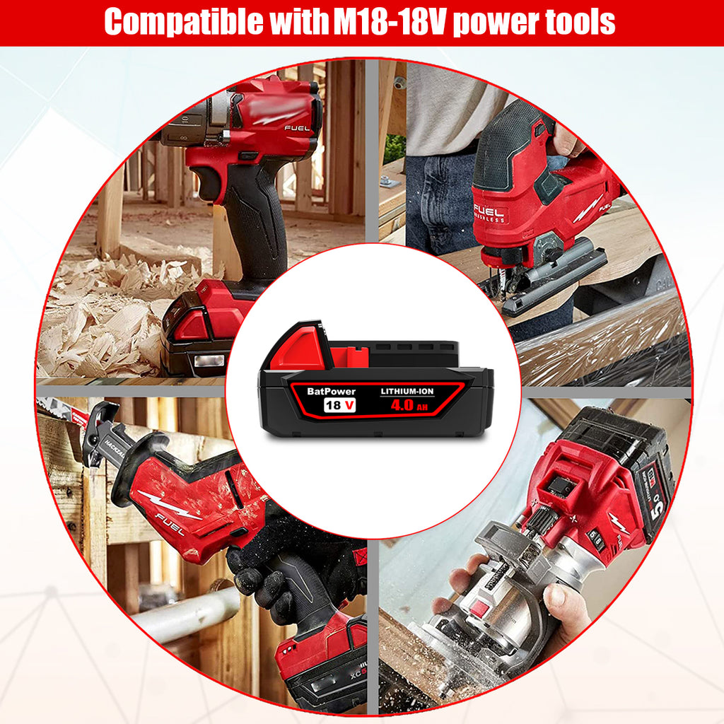 48-11-1820 18V 4.0AH Lithium XC Compact Battery Replacement for Milwaukee 18V M18 Battery 2.0Ah 3.0Ah 1.5Ah