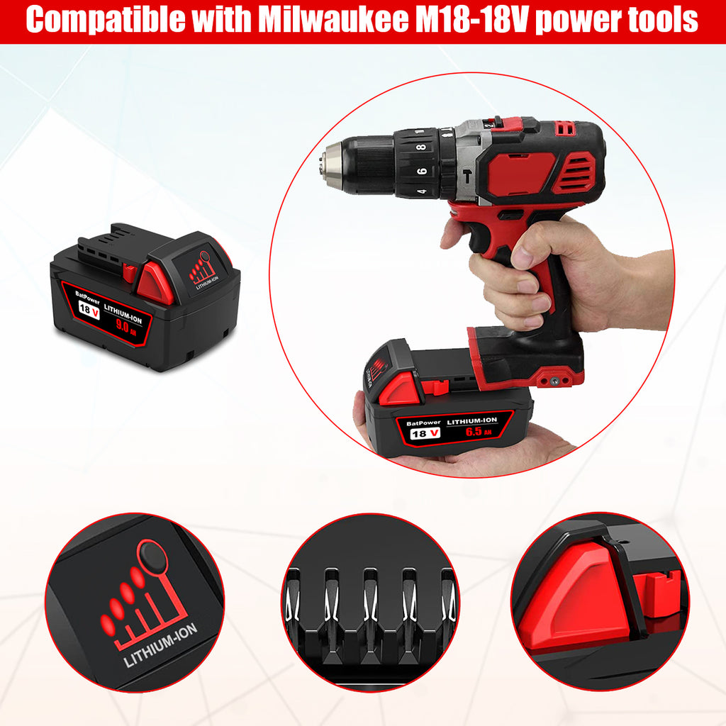 18V 9.0AH 48-11-1890 High Output Battery with Charger Combo Replacement for Milwaukee 18V M18 Battery and Charger 18V Lithium Battery and Charger Kit