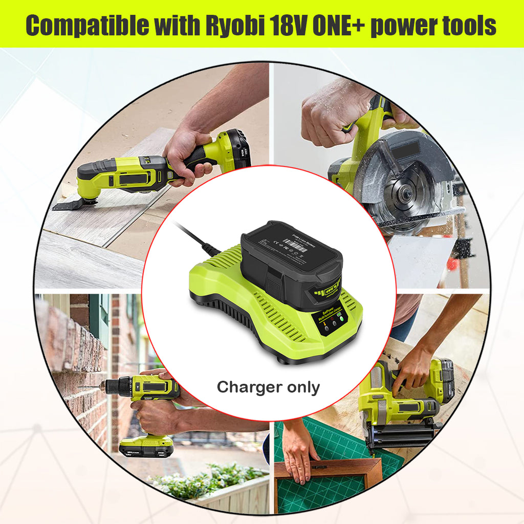 P117 18V Lithium Battery Rapid Charger Replacement for Ryobi 18V ONE+  Battery Charger P117 P118, Compatible with Ryobi 18V 6Ah 5Ah 4Ah 3Ah 2Ah 1.5Ah Battery Fast Charger