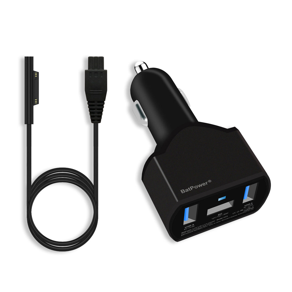 CCS 110W Surface Car Charger for Microsft Surface Pro Laptop Book Go Power Supply Ac adapter with dual QC USB Ports Fast Charging for Tablets and Smartphones.
