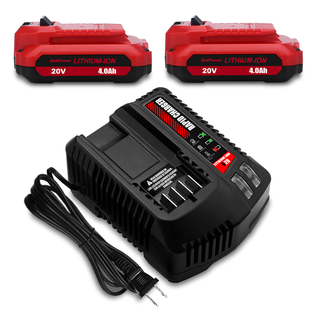 4.0Ah CMCB202 20V V20 Compact Batteries with Charger Combo Replacement for CRAFTSMAN 20V V20 Battery and Charger Kit CMCB104 20V 1.5Ah CMCB201-2 V20 20V 2.0Ah V20 Battery with Charger