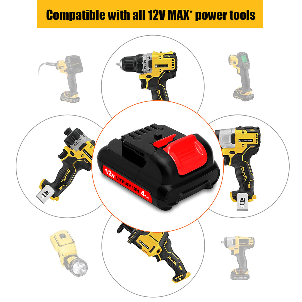 12V Max 4.0Ah Lithium-ion Battery – Compatible with DEWALT 12V Tools