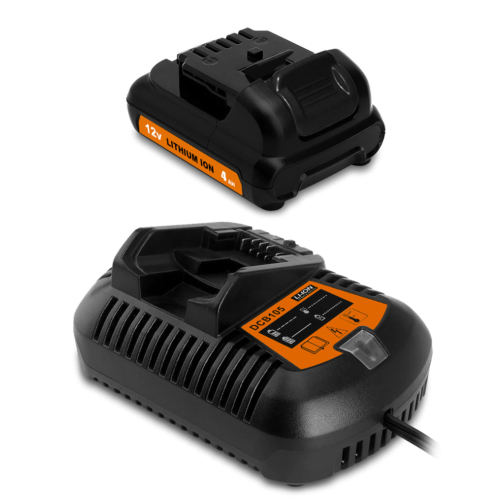 4.0Ah DCB124 12V Battery and Charger Kit Replacement for Dewalt 12V Lithium Battery and Charger Combo 3Ah DCB124-2 2.0Ah DCB122-2 1.5Ah DCB120-2 12 Volt Compact Battery and Charger DCB105