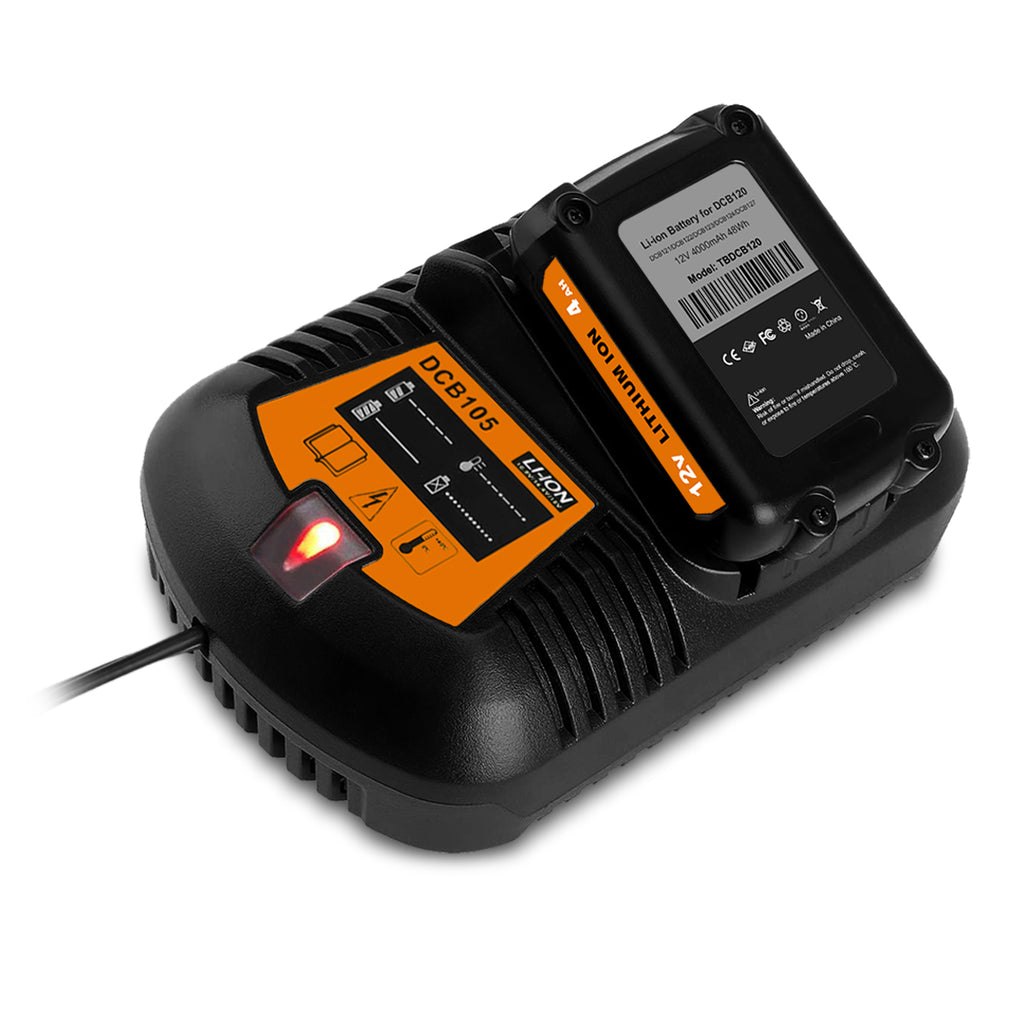 4.0Ah DCB124 12V Battery and Charger Kit Replacement for Dewalt 12V Lithium Battery and Charger Combo 3Ah DCB124-2 2.0Ah DCB122-2 1.5Ah DCB120-2 12 Volt Compact Battery and Charger DCB105