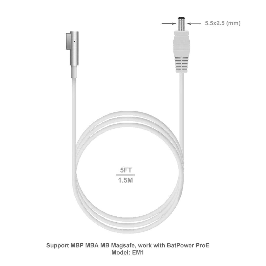 85W MagSafe 2 1 Charging Cable for Apple MacBook Pro Air MagSafe 1 work with the BatPower ProE 2 External Battery Slim adapter Car Charger and more (Connector 5.5x2.5mm to MagSafe)