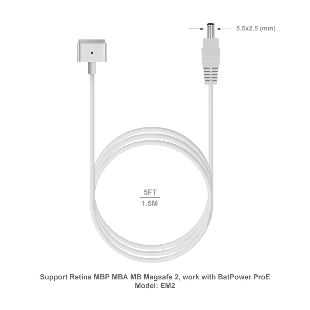 85W MagSafe 2 1 Charging Cable for Apple MacBook Pro Air MagSafe 1 work with BatPower ProE 2 External Battery Slim Adapter Car Charger and more (Connector 5.5x2.5mm to MagSafe)