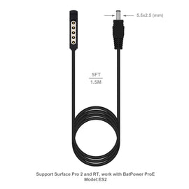 ES2 12V 3A Charging Cable for Surface Pro 2 1 RT work with the BatPower ProE 2 External Battery Slim adapter Car Charger Surface 12V