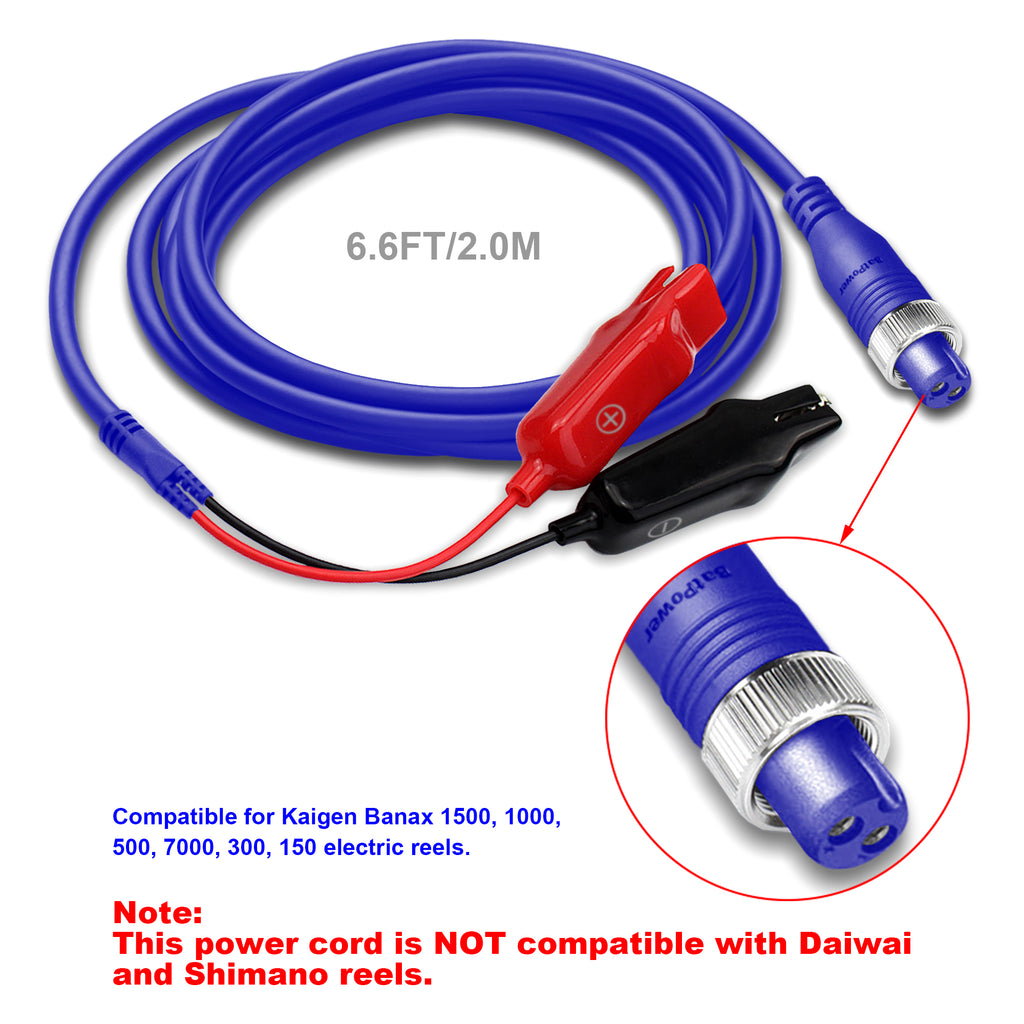 6.6FT-18FT-Electric Fishing Reel Battery Power Cord for Banax Kaigen 7000 1500 1000 500 300 150 Electric Reels Cable 2M-5.5M