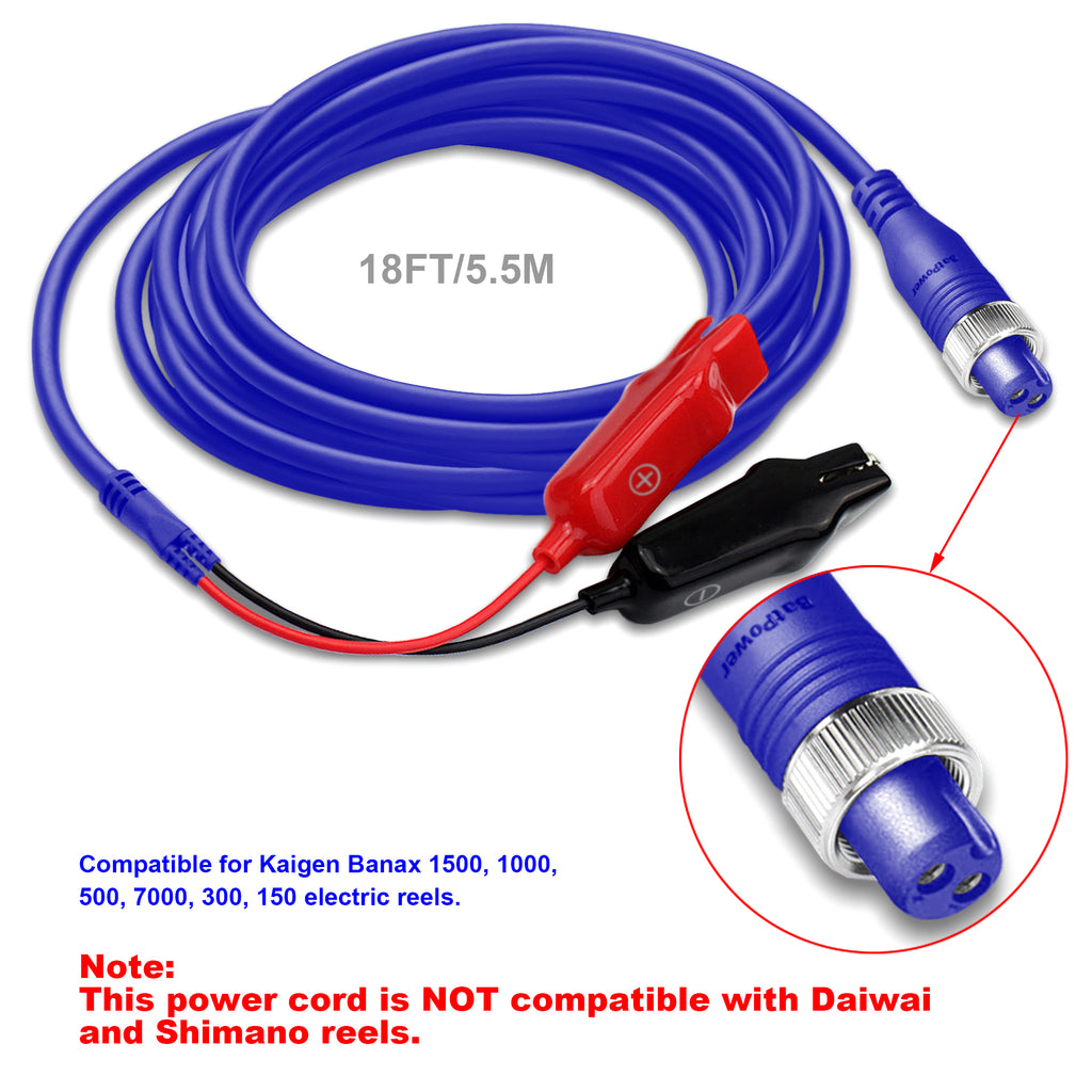 6.6FT-18FT-Electric Fishing Reel Battery Power Cord for Banax Kaigen 7000 1500 1000 500 300 150 Electric Reels Cable 2M-5.5M
