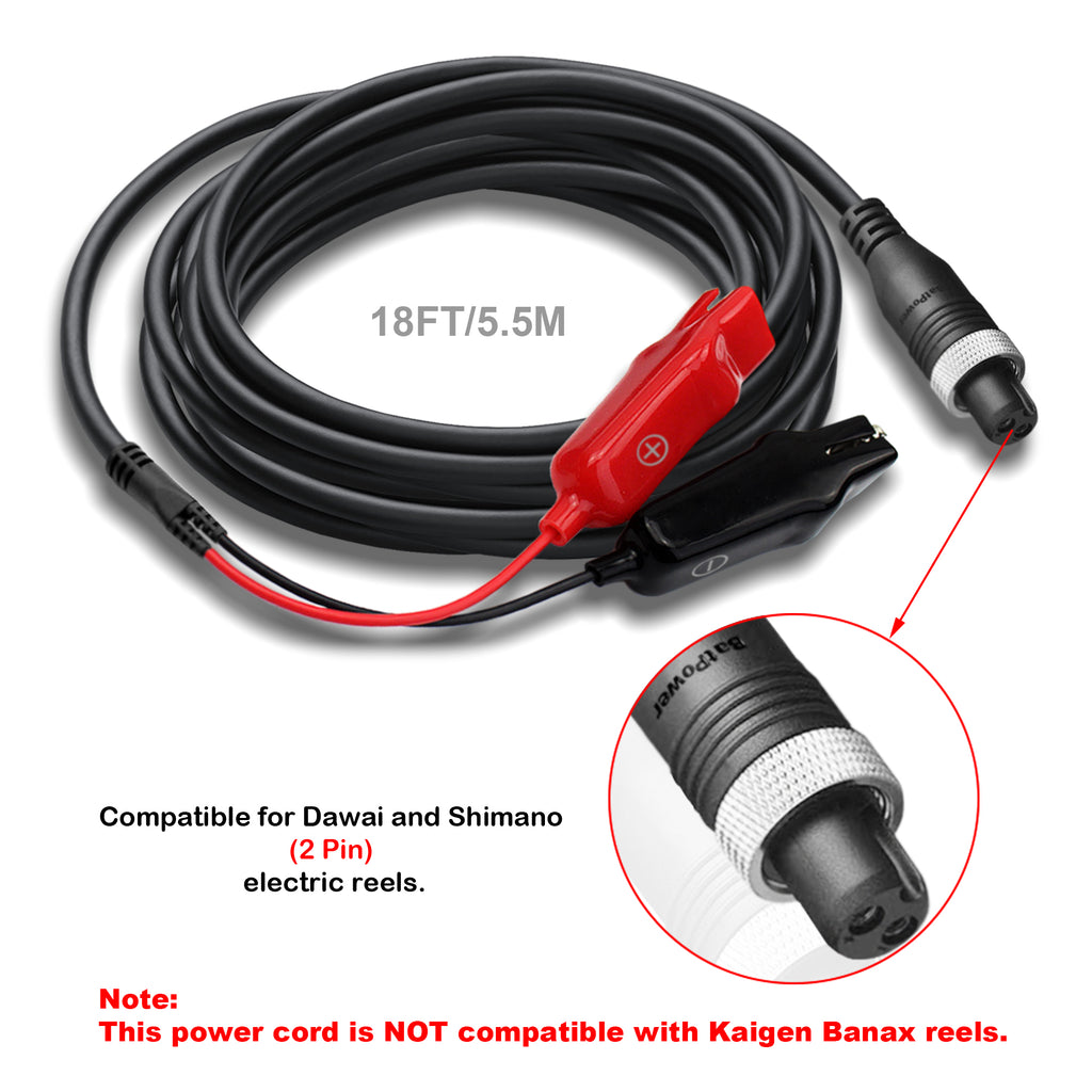 18FT-6.6FT ProF 2 Electric Fishing Reel Battery Power Cable for Daiwa & Shimano Electric Reel Power Cable Cord 550CM-200CM