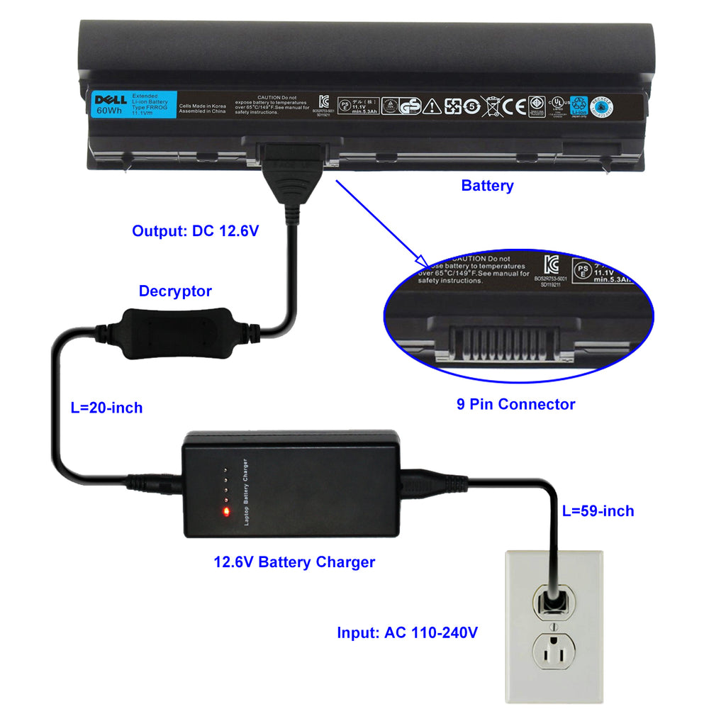 12.6V Laptop External Battery Charger for Dell Latitude E6440 E6540 E5530 HCJWT T54F3 E6420 E6430 E6520 10.8V-11.1V Batteries