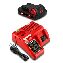 Load image into Gallery viewer, 18V 4.0AH 48-11-1820 Compact Battery with Charger Kit Replacement for Milwaukee 18V M18 Battery and Charger 48-59-1812 XC 2.0 AH 1.5 Ah 3.0 Ah 18V Lithium Battery and Charger Combo