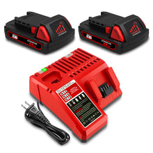 Load image into Gallery viewer, 18V 4.0AH 48-11-1820 Compact Battery with Charger Kit Replacement for Milwaukee 18V M18 Battery and Charger 48-59-1812 XC 2.0 AH 1.5 Ah 3.0 Ah 18V Lithium Battery and Charger Combo