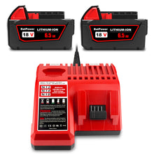 Load image into Gallery viewer, 18V 6.5AH 48-11-1862 Extended Capacity Battery with Charger Combo Replacement for Milwaukee 18V M18 Battery and Charger Kit 48-59-1812 XC 6.0 AH 48-11-1865 18V Battery and Charger