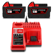 Load image into Gallery viewer, 18V 9.0AH 48-11-1890 High Output Battery with Charger Combo Replacement for Milwaukee 18V M18 Battery and Charger 18V Lithium Battery and Charger Kit