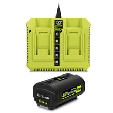 Load image into Gallery viewer, 6.5AH 40V Lithium Battery and Charger Combo for Ryobi 40V Battery with Charger Kit OP401 OP40602 OP40601 OP4050 OP40404 OP40301 OP40261 6Ah 5Ah 4Ah 3Ah 2.6Ah 2Ah Ryobi 40V Battery and Dual Charger