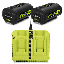 Load image into Gallery viewer, 6.5AH 40V Lithium Battery and Charger Combo for Ryobi 40V Battery with Charger Kit OP401 OP40602 OP40601 OP4050 OP40404 OP40301 OP40261 6Ah 5Ah 4Ah 3Ah 2.6Ah 2Ah Ryobi 40V Battery and Dual Charger