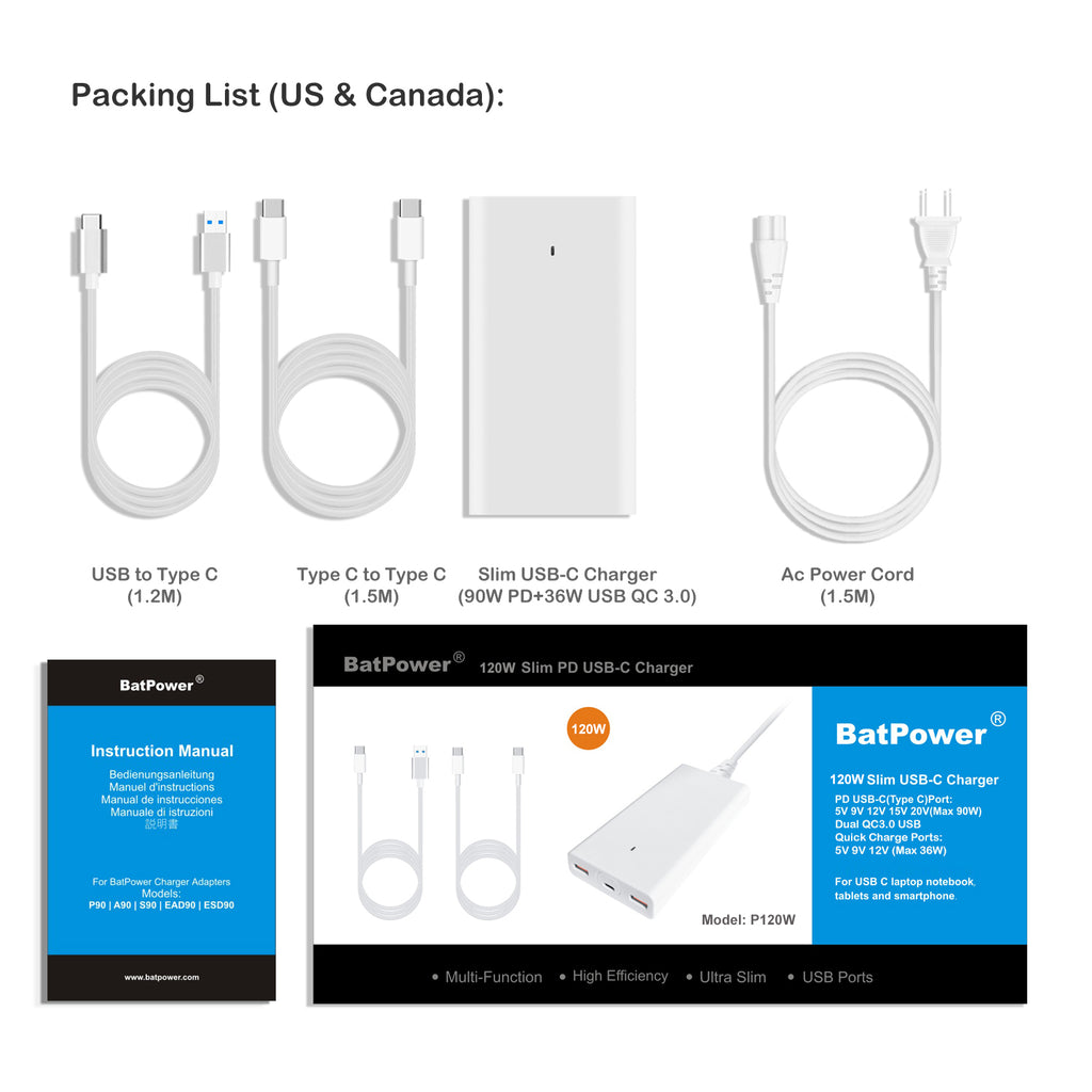 USB-C Laptop Charger 120W Slim High Power Delivery for Apple MacBook Pro Air USB-C Charger 87W 67W 61W 30W Power Supply Ac adapter P120W
