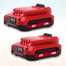Load image into Gallery viewer, 4.0Ah CMCB202 20V V20 Compact Batteries with Charger Combo Replacement for CRAFTSMAN 20V V20 Battery and Charger Kit CMCB104 20V 1.5Ah CMCB201-2 V20 20V 2.0Ah V20 Battery with Charger