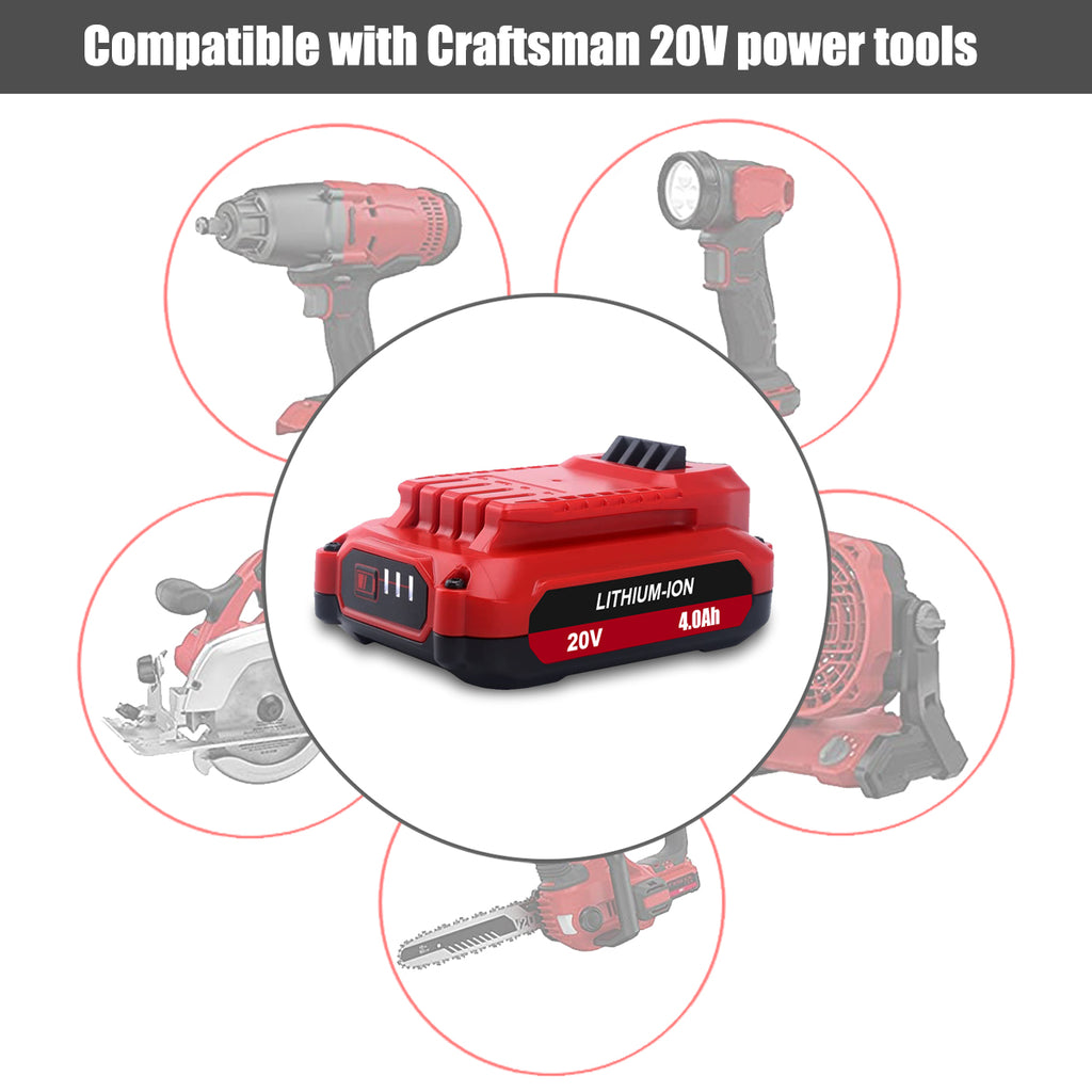 20V 6.5Ah 4.0Ah Lithium-Ion Battery & Charger for Craftsman V20 Tools CMCB206 CMCB202 CMCB104