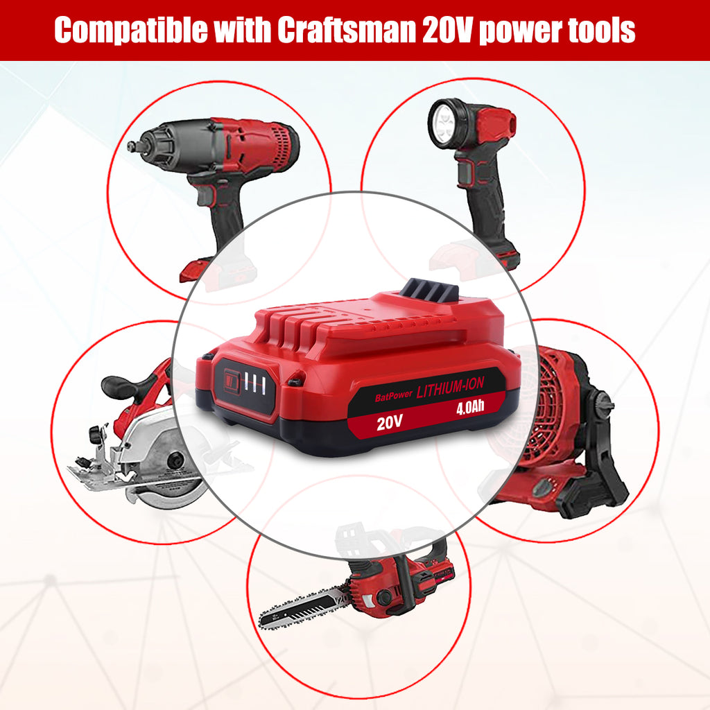 4.0Ah CMCB202 20V V20 Compact Batteries with Charger Combo Replacement for CRAFTSMAN 20V V20 Battery and Charger Kit CMCB104 20V 1.5Ah CMCB201-2 2.0Ah