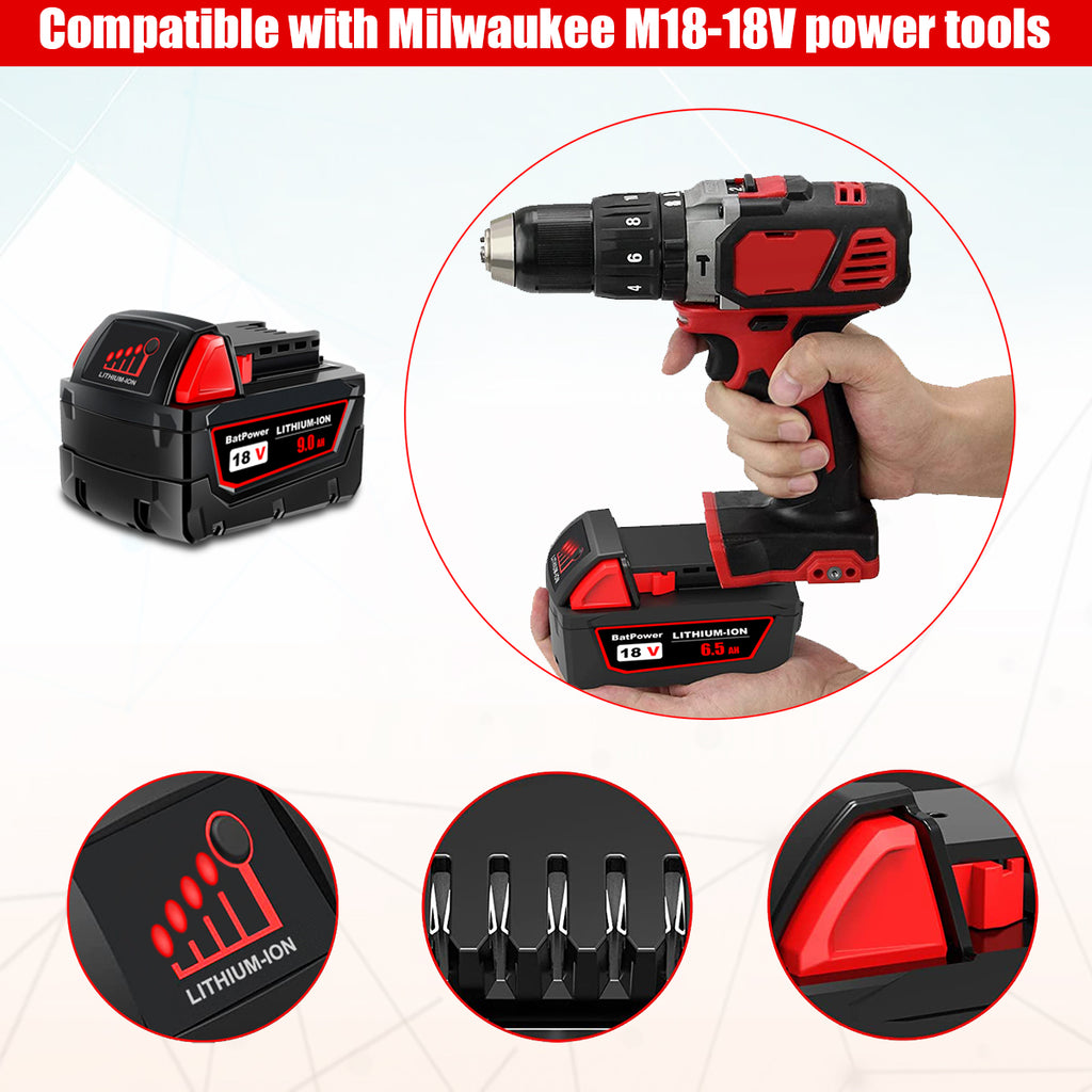 48-11-1880 18V 9.0AH High Capacity Battery Replacement for Milwaukee 18V Lithium XC Battery M18 8.0Ah 144Wh 6.0Ah 108Wh 5.0Ah 90Wh