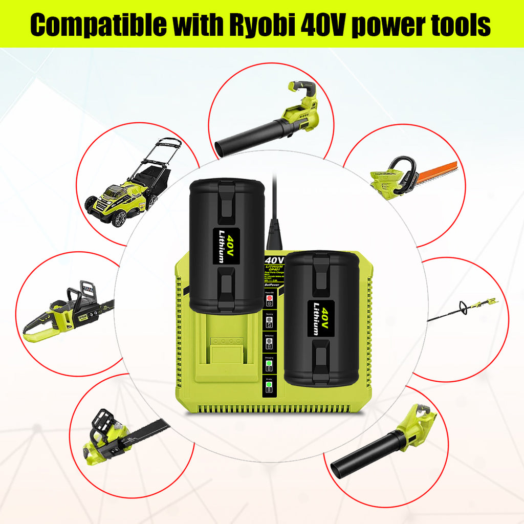 6.5AH 40V Lithium Battery and Charger Combo for Ryobi 40V Battery with Charger Kit OP401 OP40602 OP40601 6Ah 5Ah 4Ah 3Ah Ryobi 40V Battery and Charger