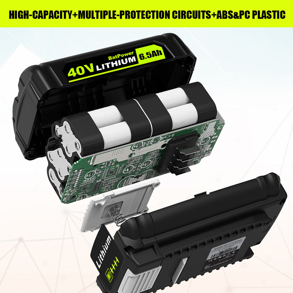 6.5AH 40V OP4040 OP40404 Lithium Battery for Ryobi 40V Battery 4.0Ah Compatible with Ryobi 40v 3.0Ah OP40301 2.6Ah OP40261 2.0Ah OP40201 Battery