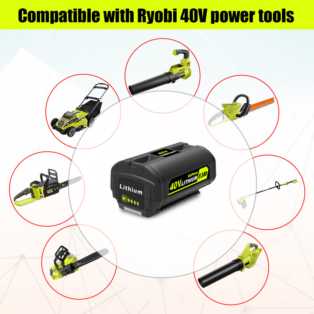 6.5AH 40V OP4040 OP40404 Lithium Battery for Ryobi 40V Battery 4.0Ah Compatible with Ryobi 40v 3.0Ah OP40301 2.6Ah OP40261 2.0Ah OP40201 Battery