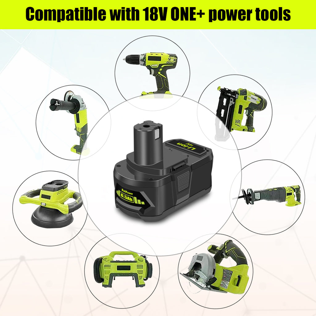 6.5AH 18V Lithium Battery with Charger Combo for Ryobi 18 Volt ONE+ Battery and Charger Kit P117 P193 PBP007 PBP005 PBP004 P108 6Ah 5Ah 4Ah