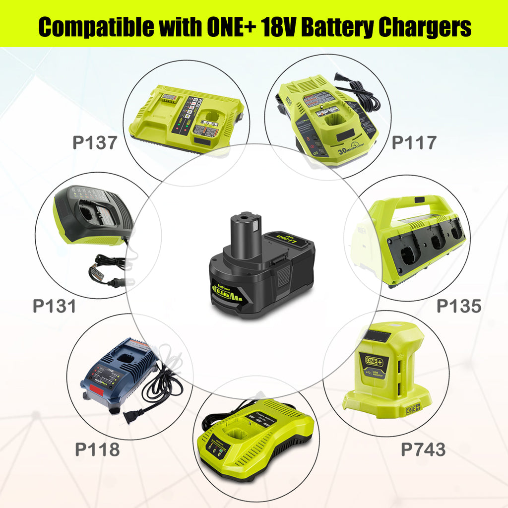 PBP005 18V 6.5Ah Battery for Ryobi 18V 4Ah Battery PBP005 PBP004 P108 P192 P191 Compatible with Ryobi 18 Volt ONE+ Battery 4.0Ah 3.0Ah 2.0Ah 1.5Ah Lithium-Ion Battery