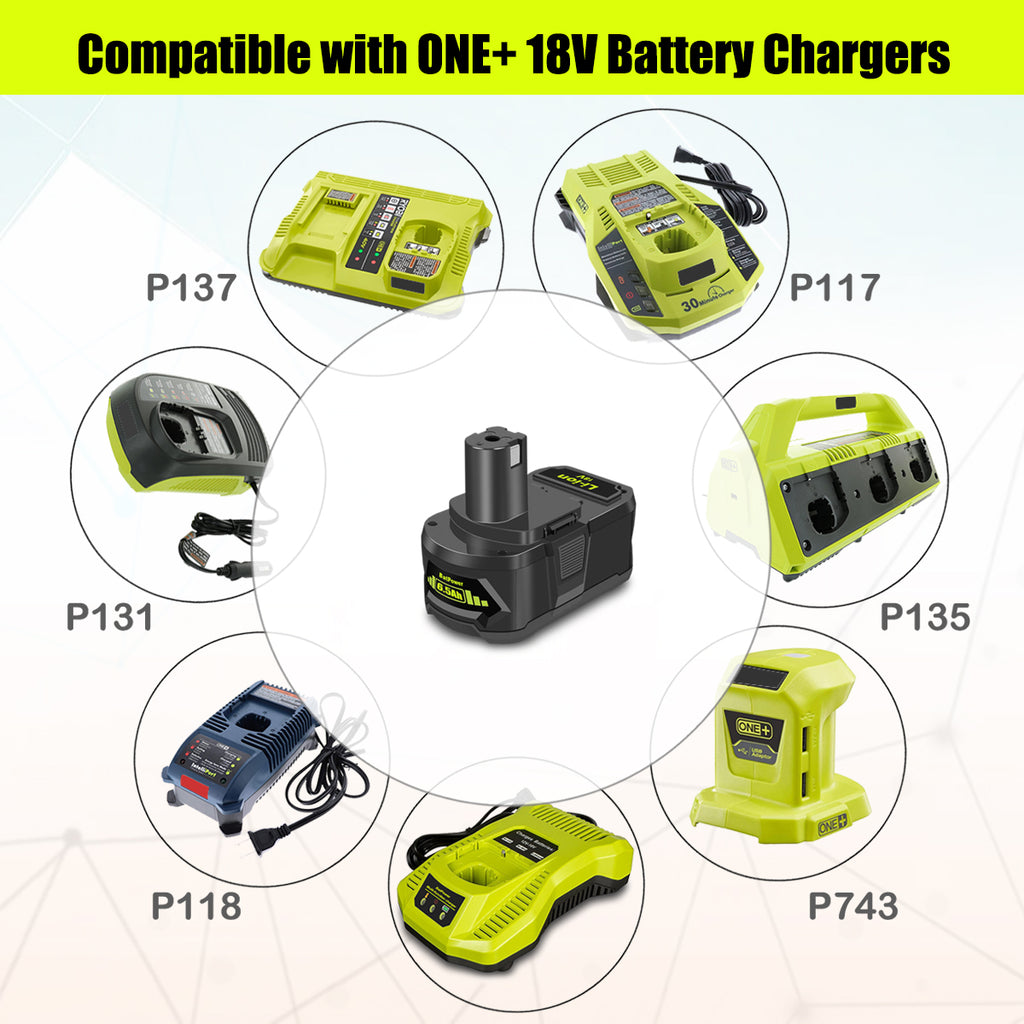 P193 18 Volt 6.5AH High Capacity Lithium Battery Replacement for Ryobi 18V Battery 6Ah 5Ah 4Ah 3Ah PBP007 RB18L50 PBP005 PBP004 P108 P192 P191 ONE+ Battery