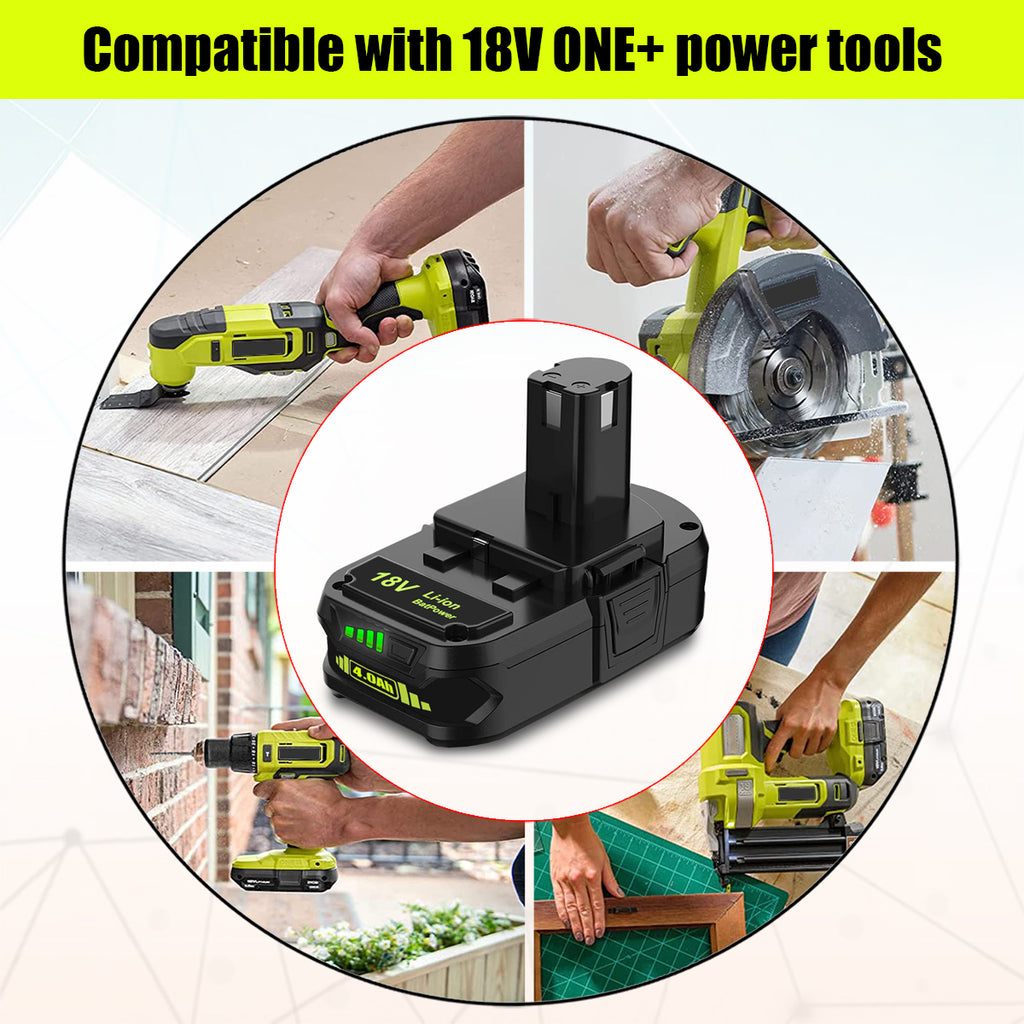 P190 18 Volt 4.0Ah Compact Battery for Ryobi 18V Battery 3.0Ah 2.0Ah 1.5Ah P190 P191 PBP003 PBP006 P189 PBP002 Compatible with Ryobi 18 Volt ONE+ Battery 2Ah 36Wh 1.5Ah 27Wh 3Ah 54Wh