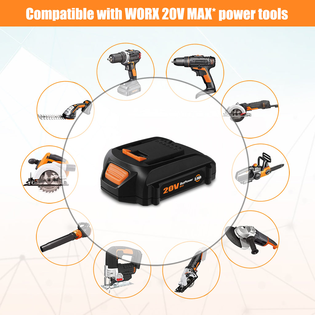 WA3575 20V 4.0Ah Compact Battery for WORX 20V Battery 2.0Ah 3.0Ah 1.5Ah WG630 WG322 WG543 WG163 WA3520 WA3525 WA3575 20V Lithium ion Battery