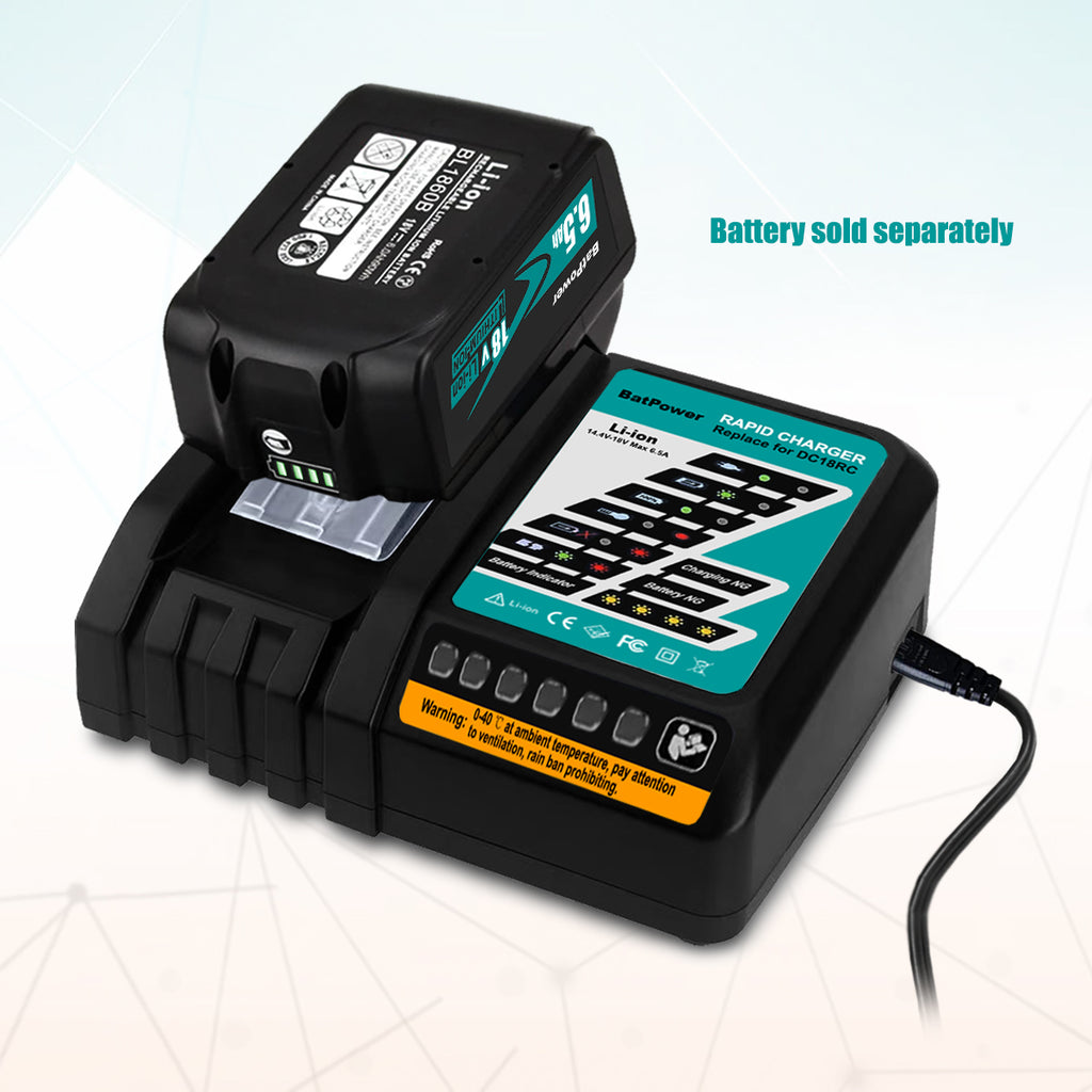 14.4V-18V 6.5A DC18RC Rapid Charger Replacement for Makita 18V Battery Charger DC18RC 18V BL1860B 6.0Ah BL1850B 5.0Ah BL1840B 4.0Ah BL1830B 3.0Ah 18V Battery Fast Charger DC18RC DC18RD
