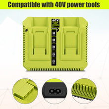 Load image into Gallery viewer, OP401 40V Dual Battery Rapid Charger for Ryobi 40V Rapid Charger OP401, Compatible with Ryobi 40V 6Ah 5Ah 4Ah 3Ah 2.5Ah 2Ah Lithium Dual Battery Fast Charger