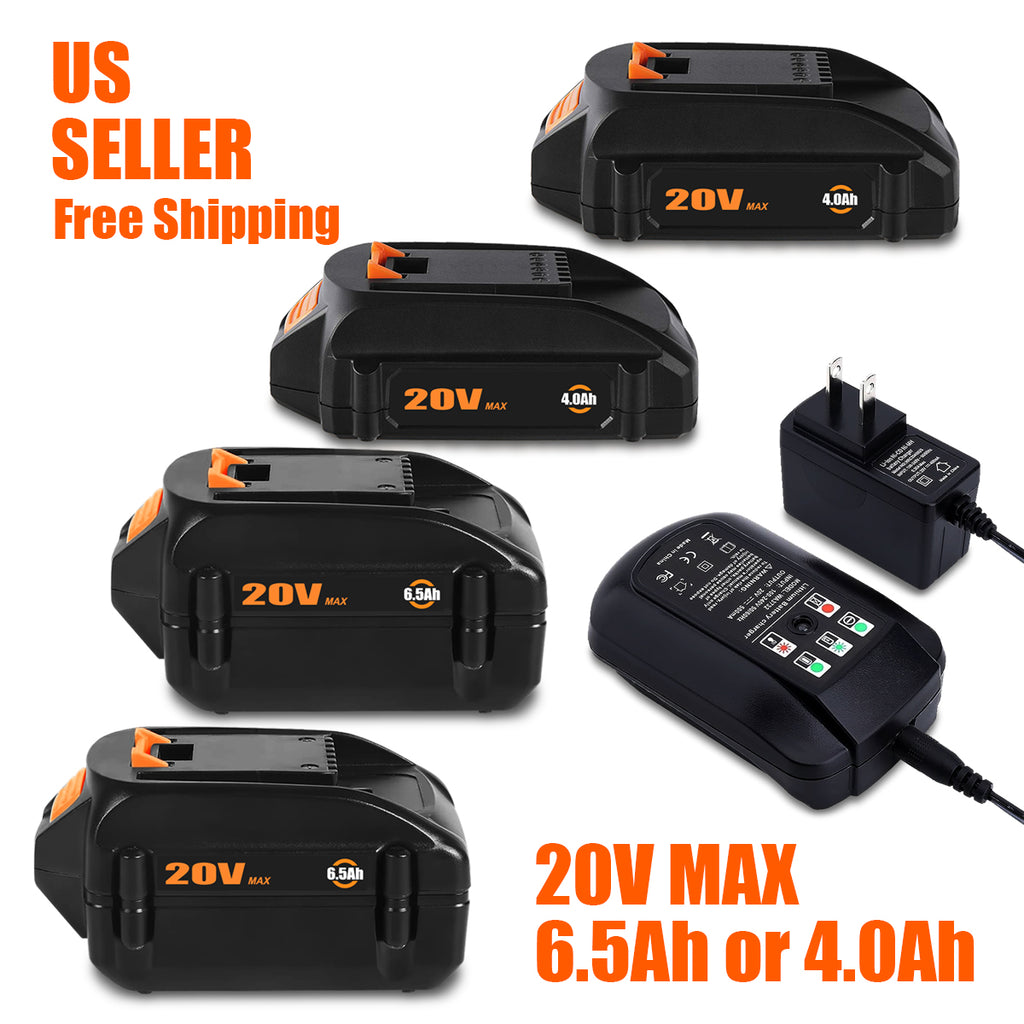 20V 6.5Ah 4.0Ah PowerShare Battery & Charger for Worx Tools WA3575 WA3578 WA3742
