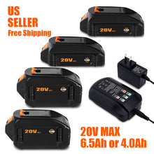 Load image into Gallery viewer, 20V 6.5Ah 4.0Ah PowerShare Battery &amp; Charger for Worx Tools WA3575 WA3578 WA3742