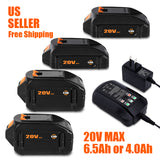 20V 6.5Ah 4.0Ah PowerShare Battery & Charger for Worx Tools WA3575 WA3578 WA3742