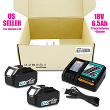 Load image into Gallery viewer, 2 Pack Makita 18V 6.5Ah Lithium-Ion Battery &amp; Charger Kit BL1860B BL1850B BL1840B